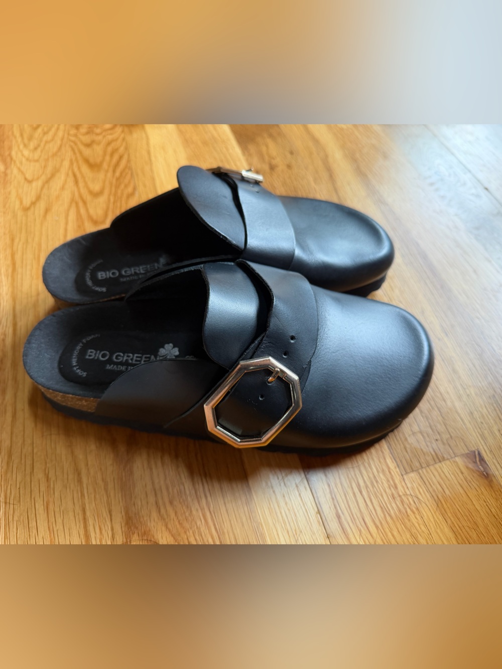 Bio Green Black Leather Clogs Made in Spain